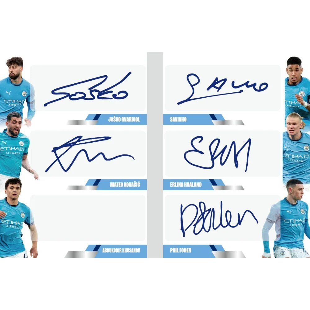 daka 22024 25 manchester city team set one and two hobby box super six autograph booklet